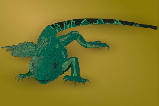 Realistic green lizard. The tail is cute. Vector illustration.