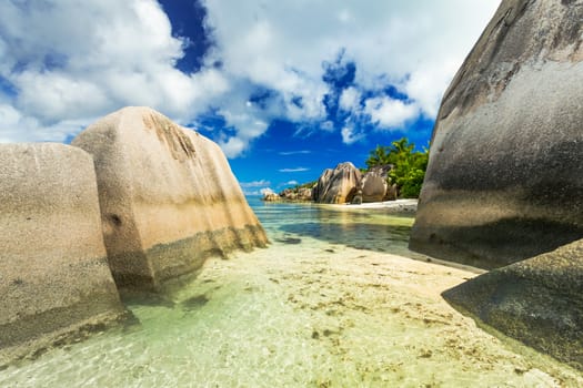 The beautiful Anse Source D'Argent beach in La Digue Island, Seychelles