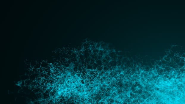 Abstract connected dots on dark background. Technology concept backdrop. Computer graphic image. 8K Ultra HD Resolution. 3d rendering