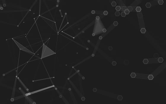 Abstract polygonal space low poly dark background with connecting dots and lines. Connection structure. 3d rendering