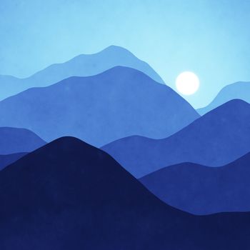 An abstract blue landscape background graphic with sun