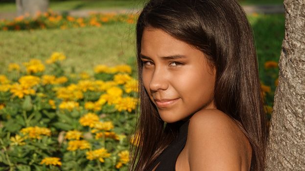 Pretty Peruvian Teen In Meadow