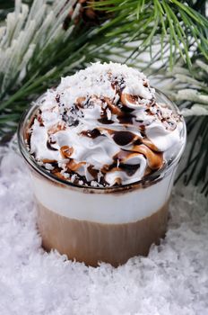Coffee in whipped cream with chocolate topping Irish cream