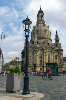 DRESDEN, GERMANY - JULY 13, 2015: the Frauenkirche in the ancient city, historical and cultural center of Free State of Saxony in Europe.