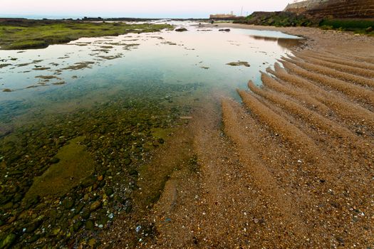 Landscape of the beach of La Caleta on  the province of Cadiz on Spain, about to dawn
