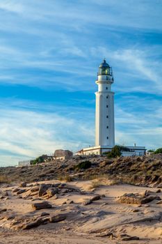 Wonderful lighthouse known as Trafalgar's lighthouse at the province of Cádiz