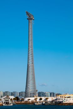 Communications tower with a beautiful blue sky