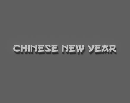 BLACK AND WHITE PHOTO OF 3D WORDS 'CHINESE NEW YEAR' ON PLAIN BACKGROUND