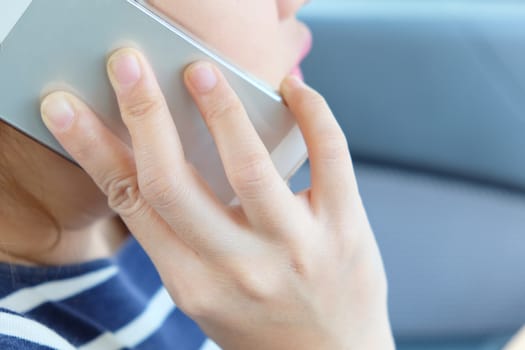 close up of using mobile smart phone