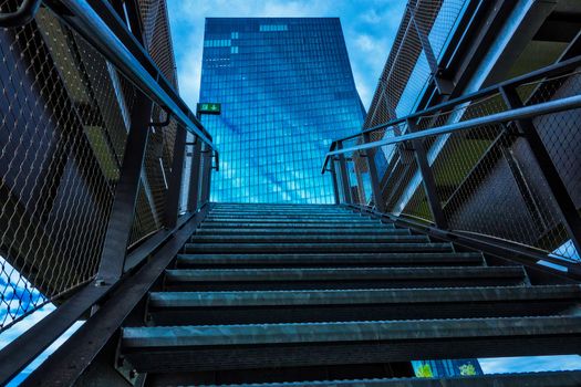 Futuristic low angle view at EZB Bank building