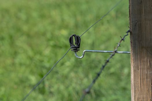 Close up connection of an electric fence.
