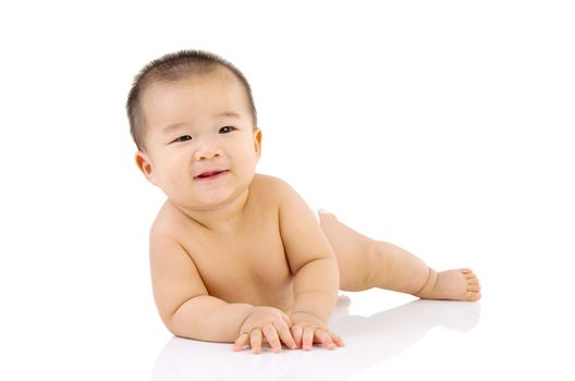 crawling cute asian baby boy in the studio