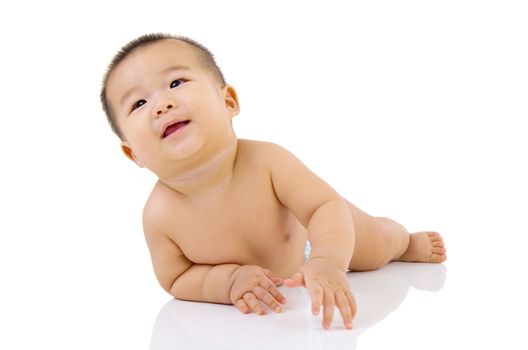 crawling cute asian baby boy in the studio