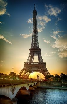 View on Eiffel Tower and Pont d'Iena on Seine in Paris, France