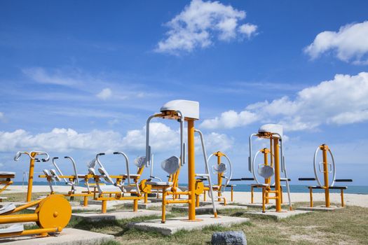 A training equipment is near a sea.