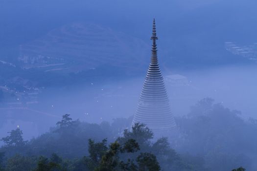 The pagoda with land in the morning at Thailand for background.
