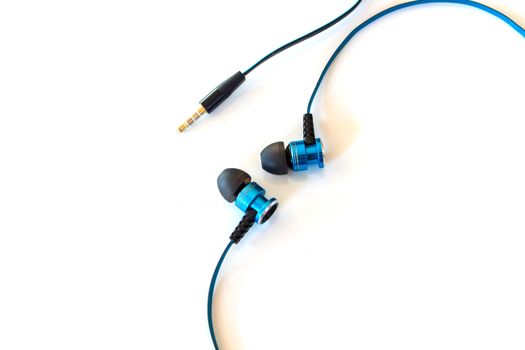 blue earphone white isolated