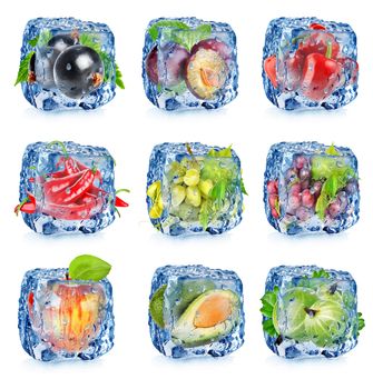 Set of fruits and vegetables isolated on white background