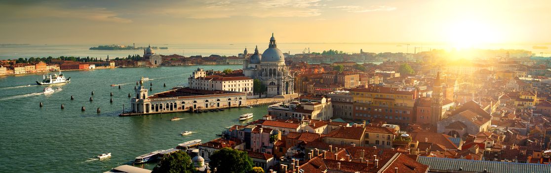 Top view of Venice at sunset, Italy