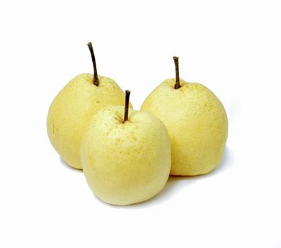 three white chinese pear fruits on white background