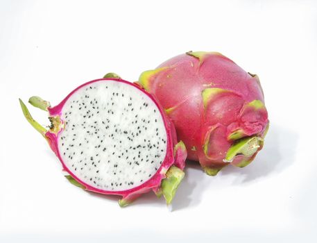 beautiful red dragon fruit on white background