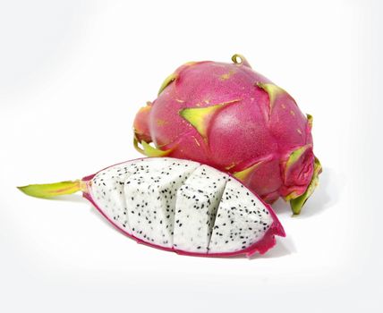 beautiful red dragon fruit on white background