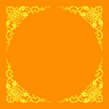 beautiful golden corner of floral pattern frame on orange background