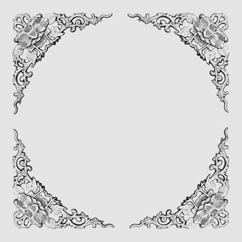beautiful frame with floral pattern carving on white background