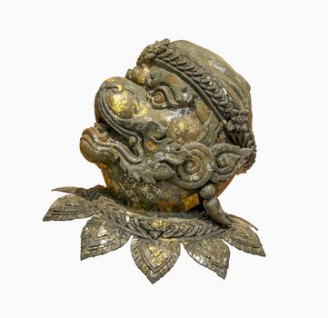 old Iron statue of Hanuman head on white background