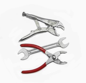 steel pliers and wrench for fix and useful on white background
