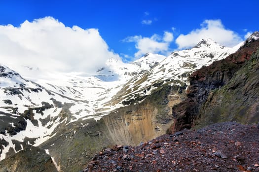 Winter landscape of mountains Caucasus region in Russia