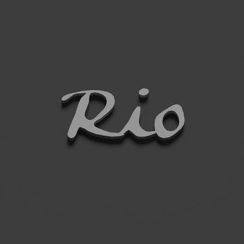 BLACK AND WHITE PHOTO OF 3D RENDERING WORDS 'RIO' ON PLAIN BACKGROUND