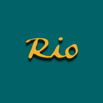 COLOR PHOTO OF 3D RENDERING WORDS 'RIO' ON PLAIN BACKGROUND