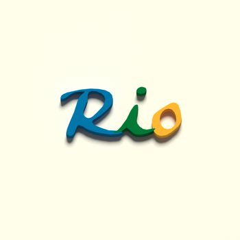 COLOR PHOTO OF 3D RENDERING WORDS 'RIO' ON PLAIN BACKGROUND