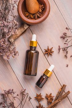 Bottle of aroma essential oil or spa and natural fragrance oil