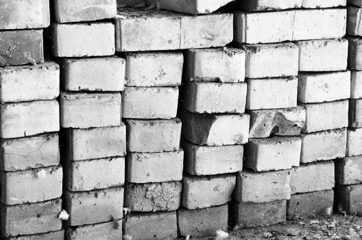 Pile of old bricks black and white theme