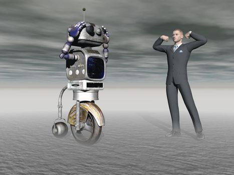 Robot and a human compete to win - 3d rendering