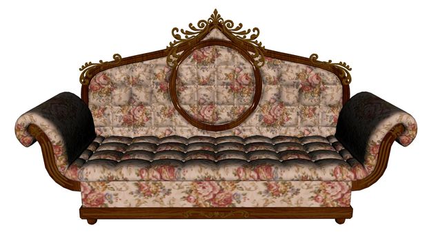 Vintage sofa with flowers isolated in white background - 3D render