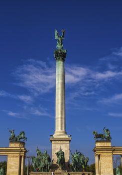 Millennium Monument on the Heroes' Square or Hosok Tere by day, Budapest, Hungary
