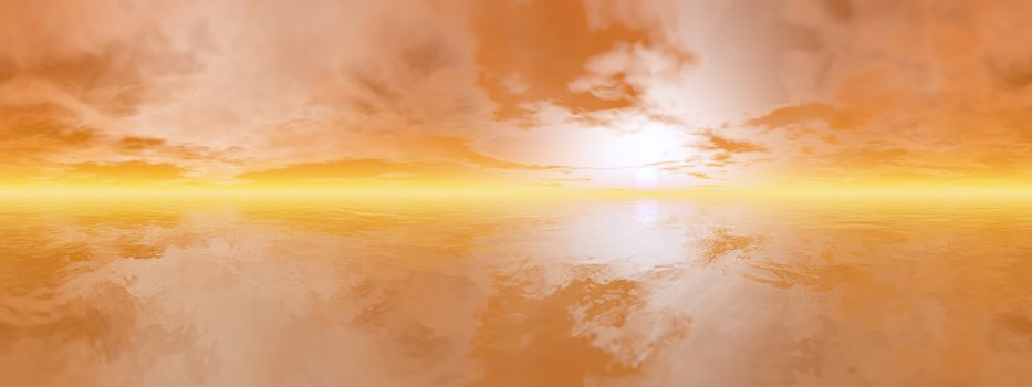 Horizon over the ocean by sunset - 3D render