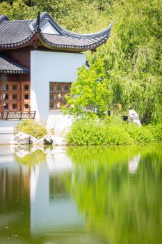 Beautiful Chinese Building and Pond.