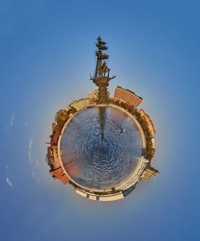 Small planet - Moscow river with Peter the great monument