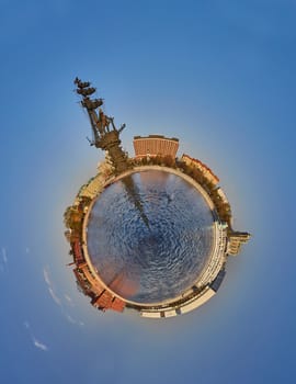 Small planet - Moscow river with Peter the great monument