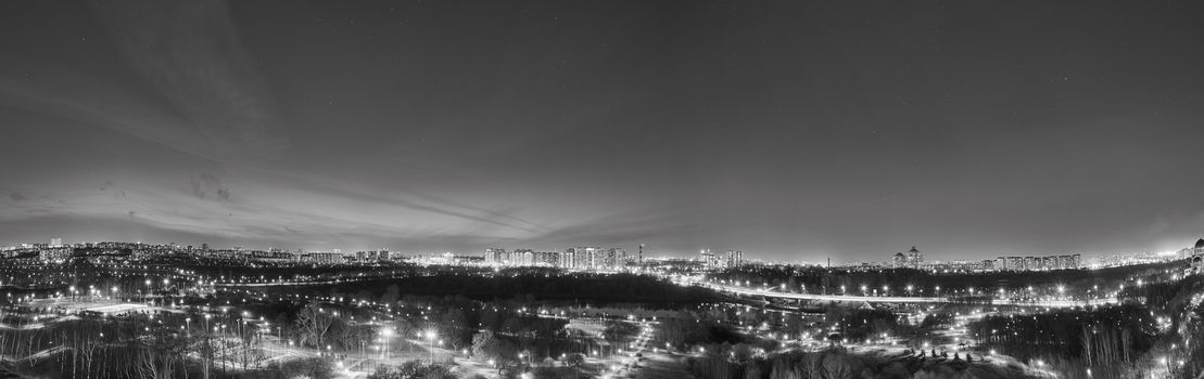 Night Moscow panorama BW