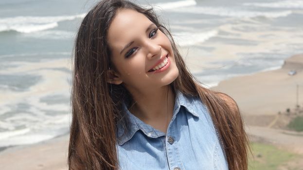 Teen Girl And Ocean Waves