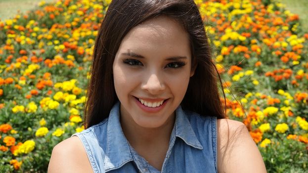 Happy Teen Girl In Springtime