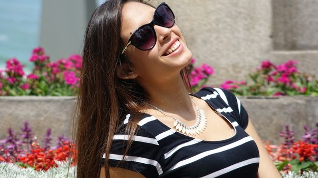 Female Teen With Sunglasses In Summer