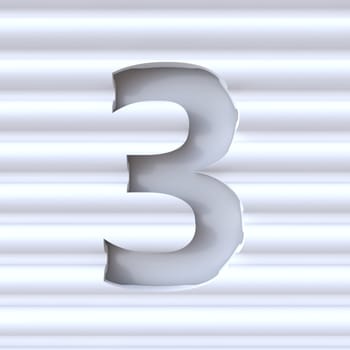 Cut out font in wave surface NUMBER 3 THREE 3D rendering illustration