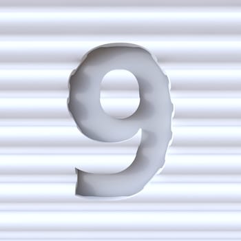 Cut out font in wave surface NUMBER 9 NINE 3D rendering illustration