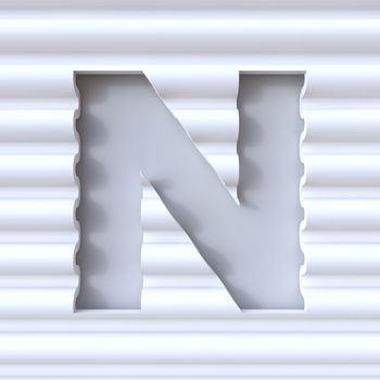 Cut out font in wave surface LETTER N 3D rendering illustration